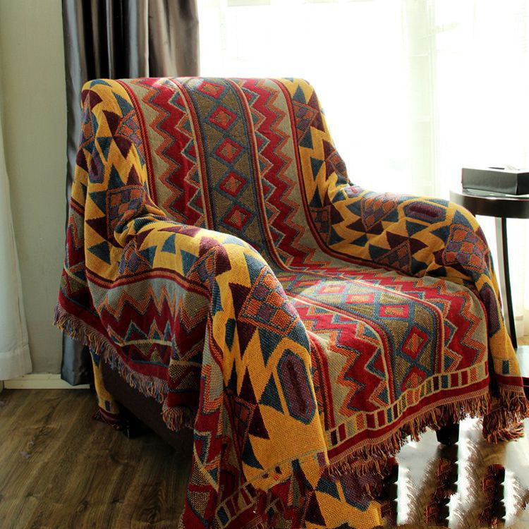 Cotton Blanket | Bohemian Geometric Tapestry, Flower Color