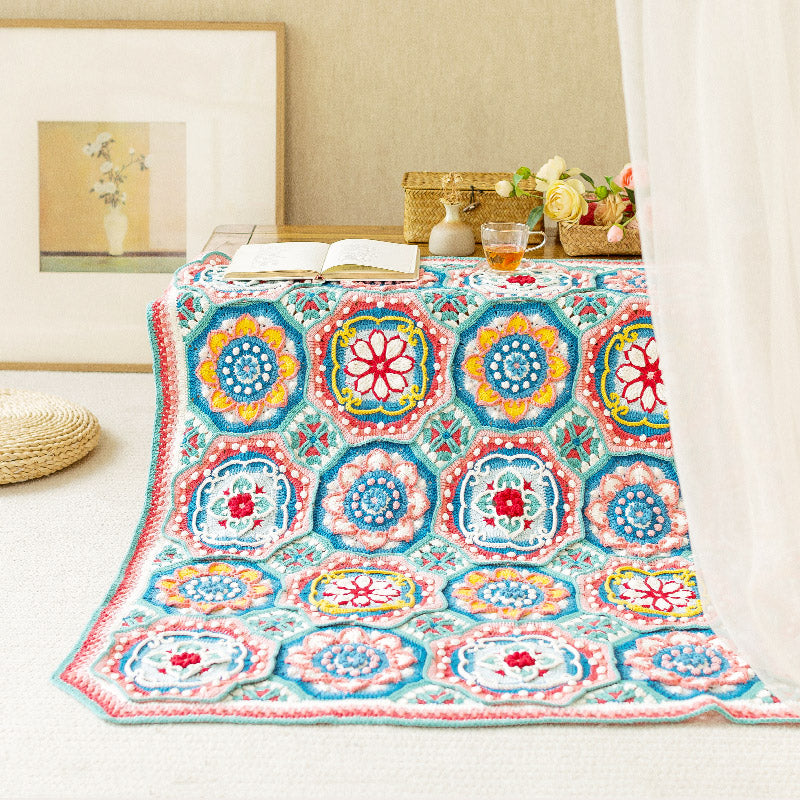 Cotton Crochet Blanket | Handmade, Pink Blue, 107cm