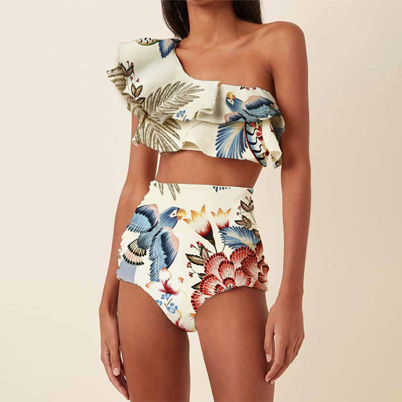 Ruffle Strap One Shoulder Bikini Set Dress Swimwear