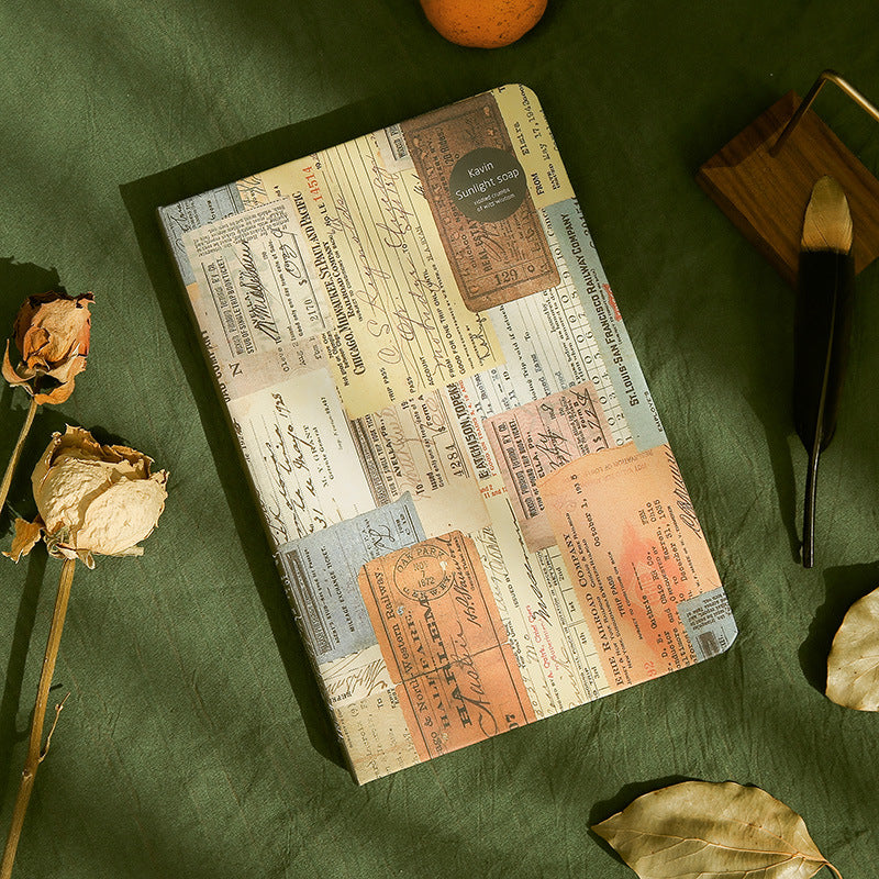 Vintage Collage Kraft Paper Notebook — A5, 96 Sheets, European Retro
