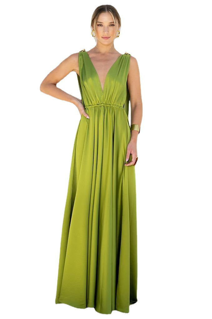 Elegant Ladies Sexy V-Neck Backless Maxi Party Dress Women New Holiday Boho Draped Boho Dress Retro Sleeveless Dress