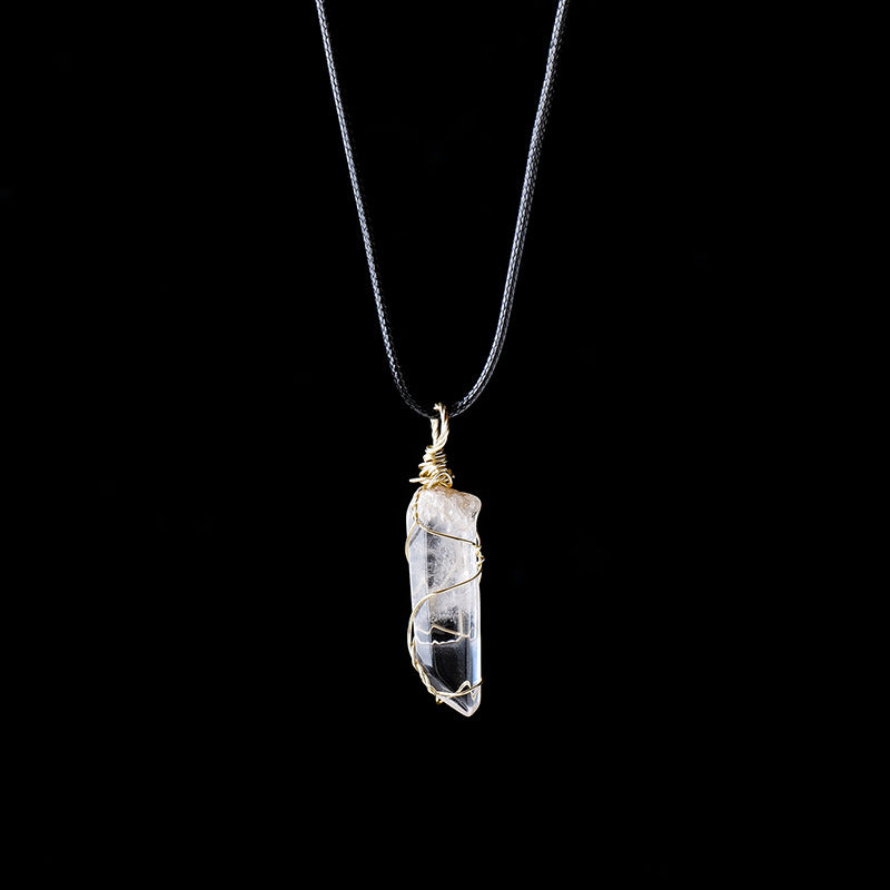 Crystal Pendant Necklace | White, Hexagonal, Wrapped