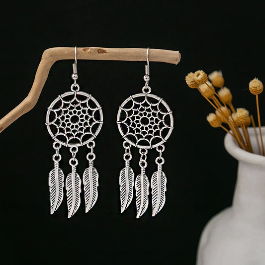 S925 Silver Dream Catcher Earrings | Feather Tassel