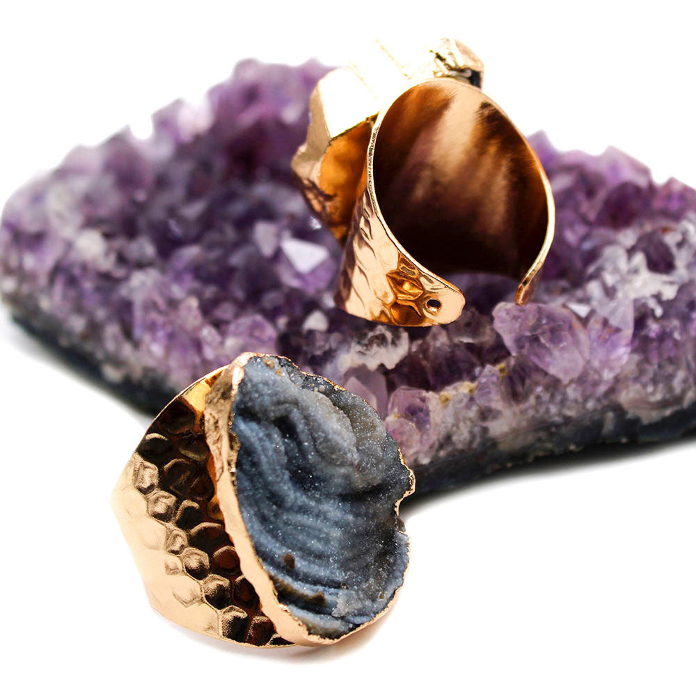 Agate Crystal Cluster Ring | Gold-Plated, Exaggerated Jewelry