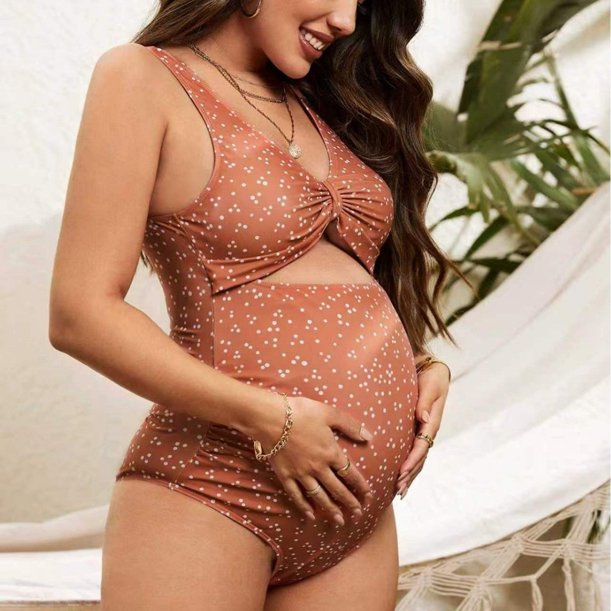 bikini maternity swimsuit set, one-piece swimsuit with polka dot print
