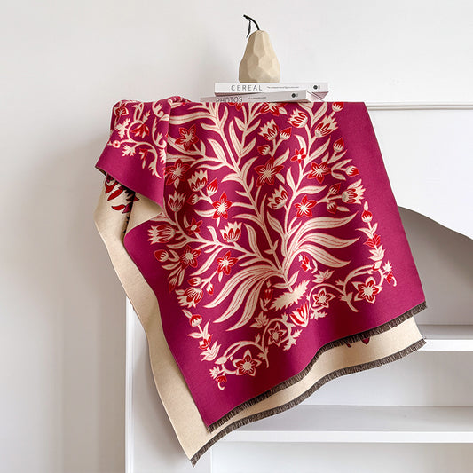 Women's Floral Cashmere-Feel Scarf | Thick Neck Wrap, 185x65cm