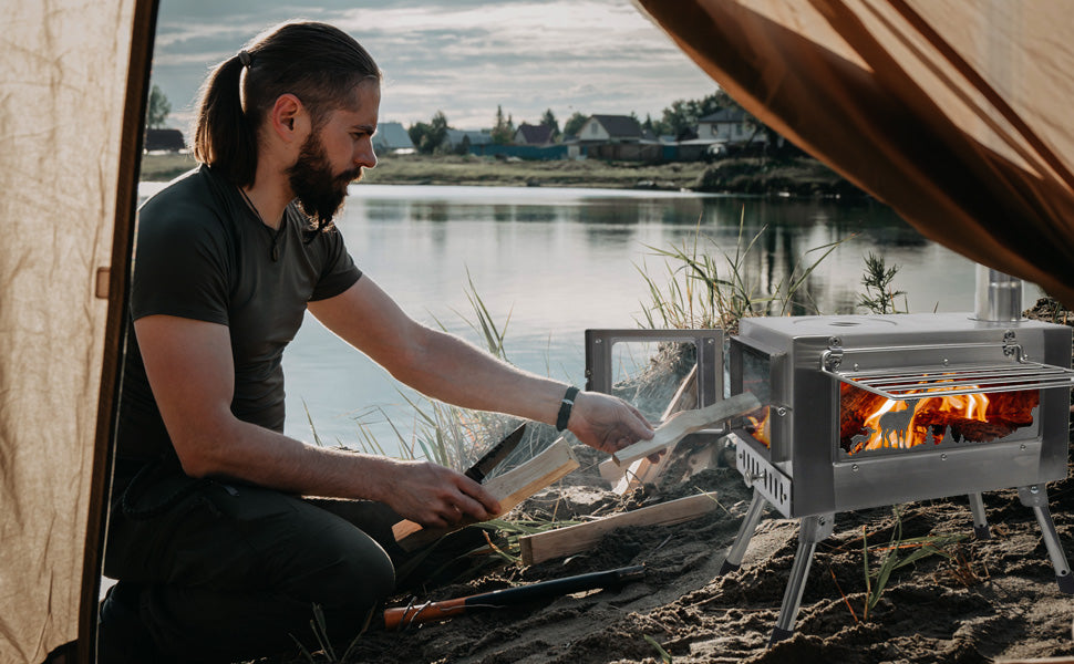 Wood Burning Stove | Portable with Chimney Pipe for Camping