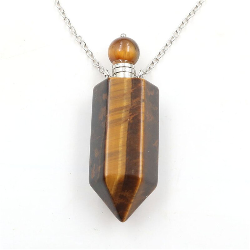 Natural Crystal Hexagonal Perfume Bottle Pendant Necklace Fluorite Pendant Essential Oil Jar Chain Necklace