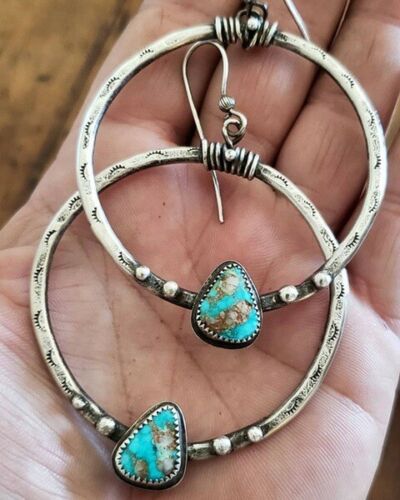 Vintage Boho 925 Silver Turquoise Gemstone Drop Dangle Hooks Earrings Wholesale