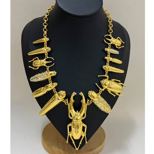 Rhinestone Insect Choker Necklace – Bold Hammered Statement Piece