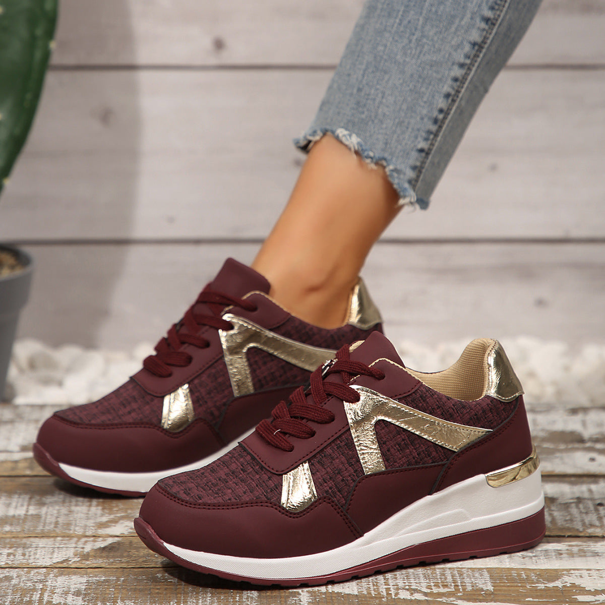 PU Round Toe Retro Sports Shoes | Casual, Thick Sole
