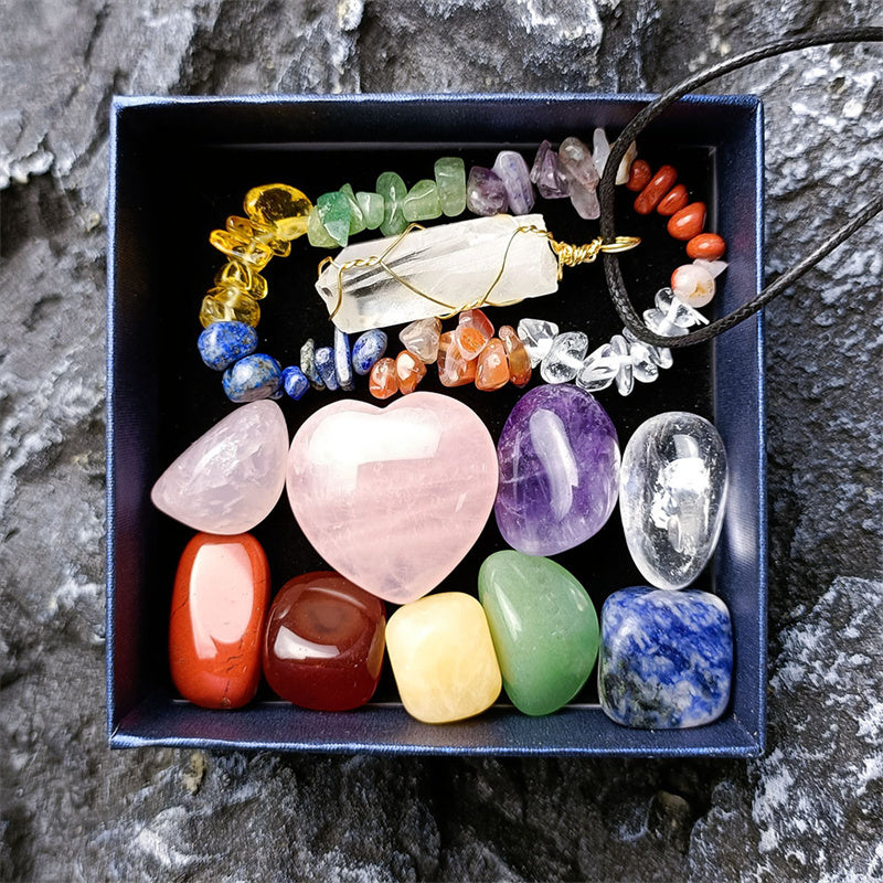 11pcs/Set Natural Healing Crystal Stone Chakras Bracelet Quartz Mineral Ornaments Crafts