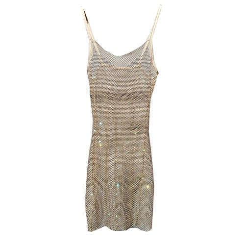 Bungee Sexy Slim Slim Women's Summer New Bright Diamond Crystal Temperament Bag Hip Sling Mid-length Dress Fashion Trend