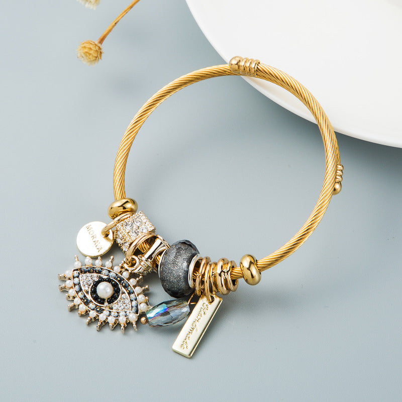 Personality DIY Devil's Eye Crystal Pendant Gold Plated Bracelet Fashion Net Red Temperament Bracelet Bracelet for Woman