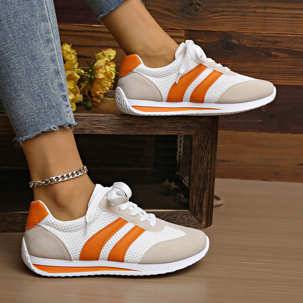 Fabric Lace-Up Sports Shoes | Orange, Women’s, Size 36-43