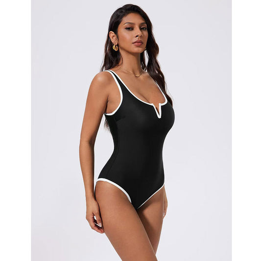 Polyester Backless One-Piece Swimsuit | Black, Red, Pink, Blue, Dark Brown