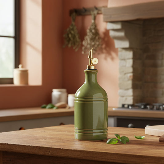 Ceramic Olive Oil Bottle | Green, Vintage Design