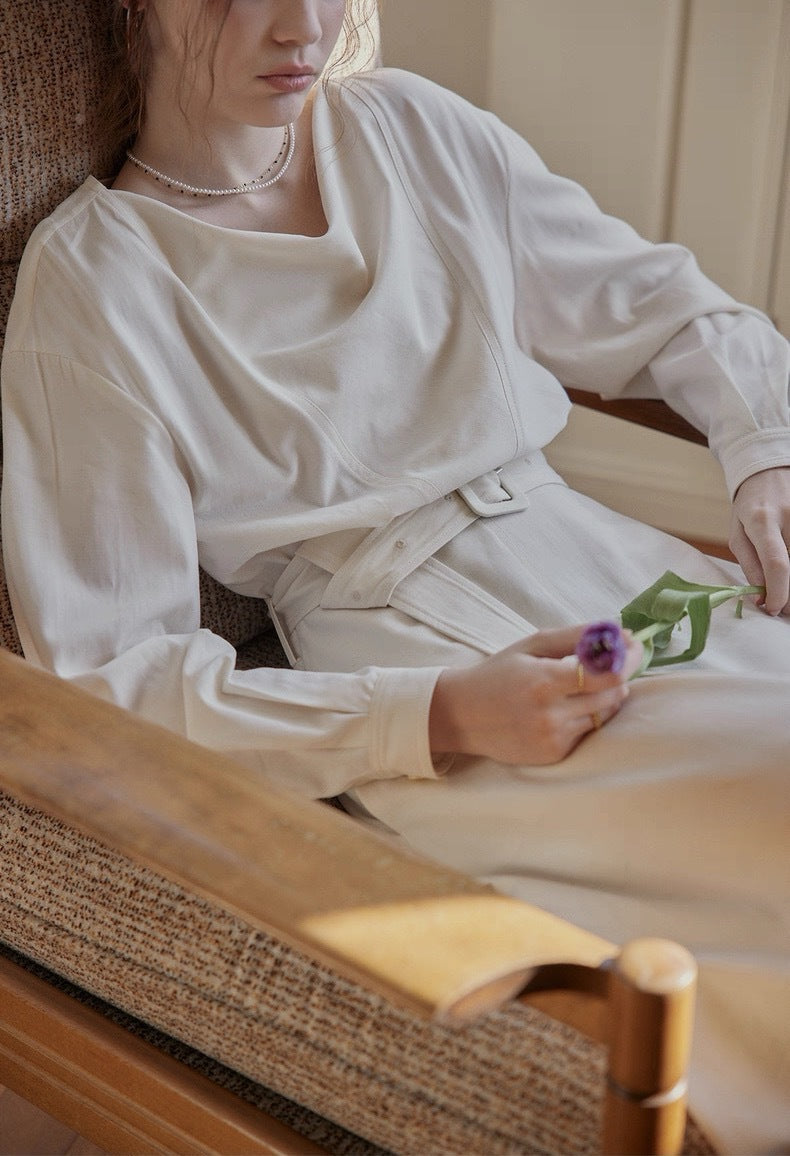 Linen Dress | Bamboo Texture, Beige, Mid-Length