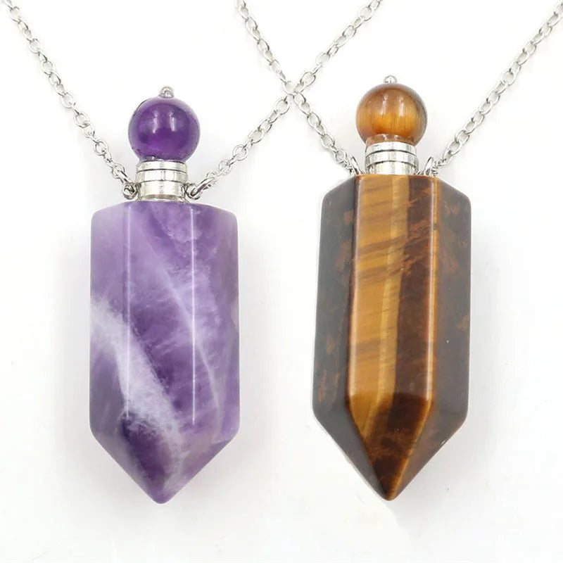 Natural Stone Perfume Bottle Necklace | Fluorite Pendant