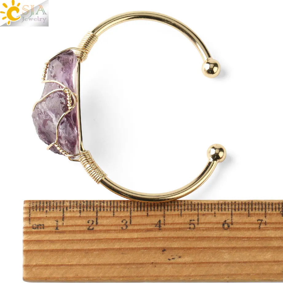 Crystal Quartz Cuff Bracelet | Gold-color, 5.5cm