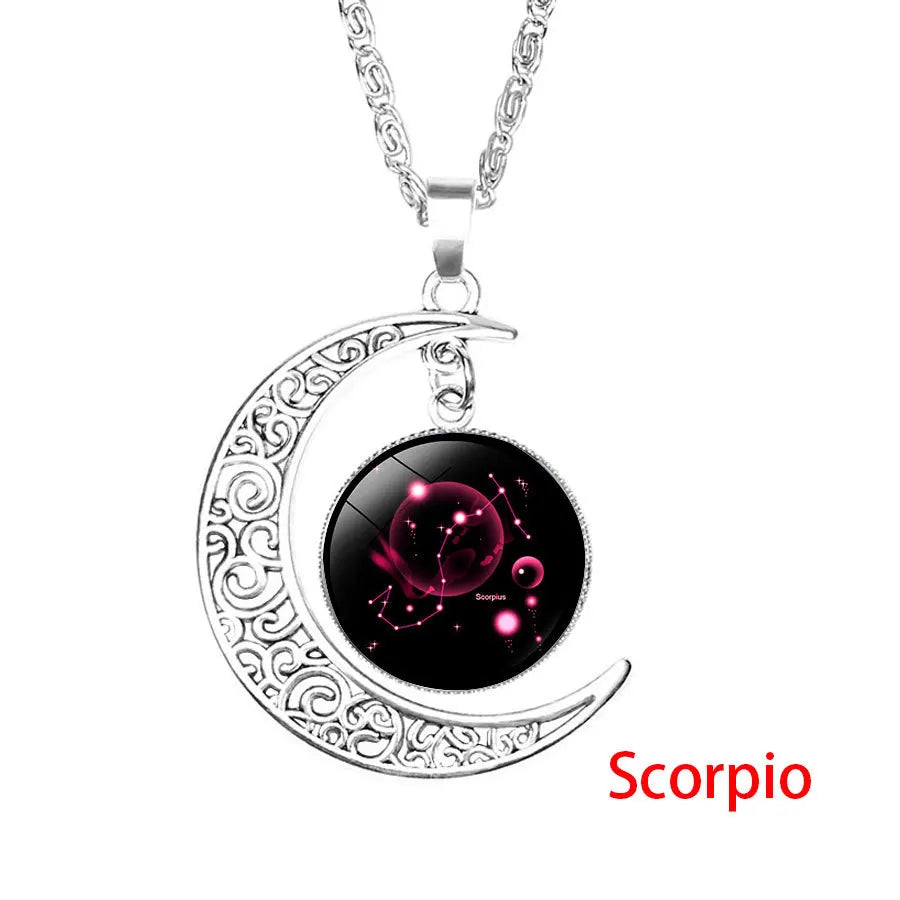 Glass Cabochon Zodiac Sign Pendant Necklace | Astrology Jewelry
