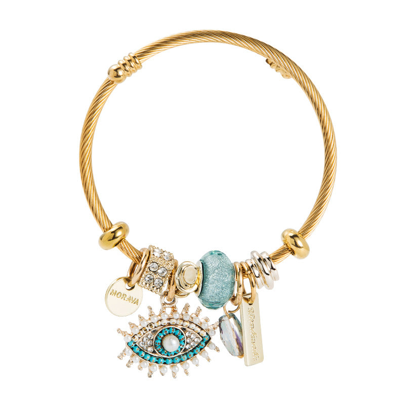Alloy Devil's Eye Crystal Pendant Bracelet | Gold Plated