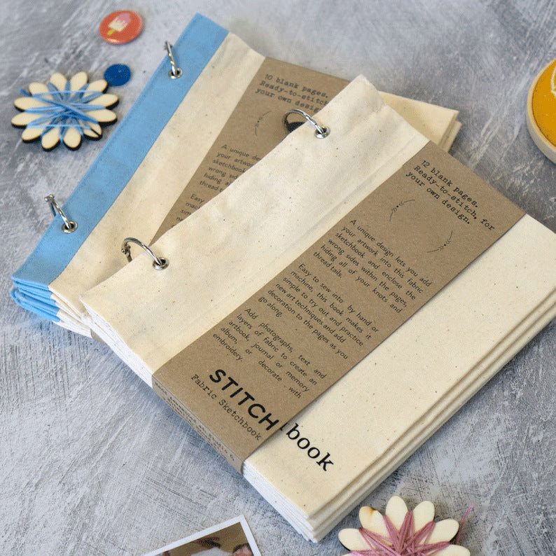 Linen Stitch Blank Fabric Sketchbook Props Milky White 17.6x12.5cm