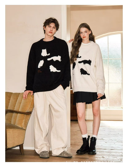 Acrylic Cat Silhouette Sweater | Apricot, Black, M-3XL
