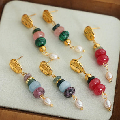 Natural Stone Earrings | Freshwater Pearl Dangle