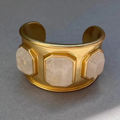 Copper Open Bracelet | Gold Color, Natural Stone