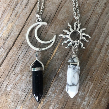 Alloy Crystal Necklace | Retro Sun Moon Design
