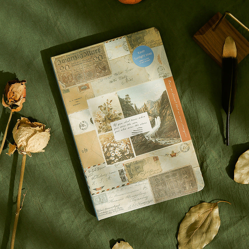 Vintage Collage Kraft Paper Notebook — A5, 96 Sheets, European Retro