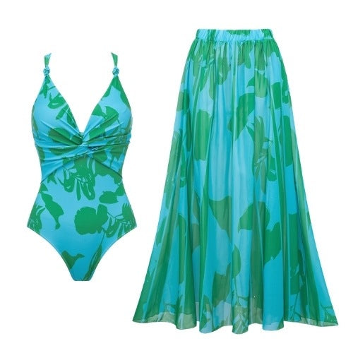 Floral Print Resort Style One-Piece Swimwear Set for Women