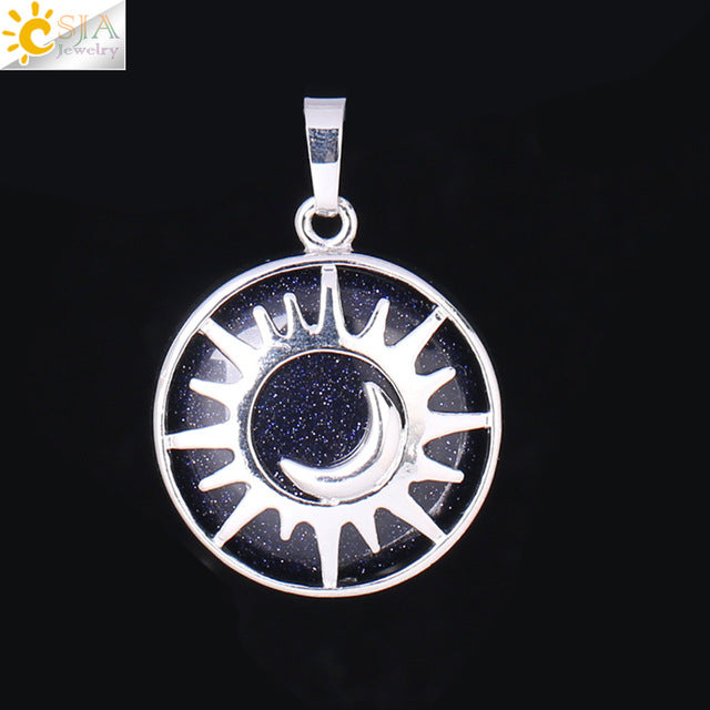 CSJA Sun & Moon Pendant Reiki Healing Natural Stone Purple White Crystal Quartz Beads for Jewelry Making Necklace