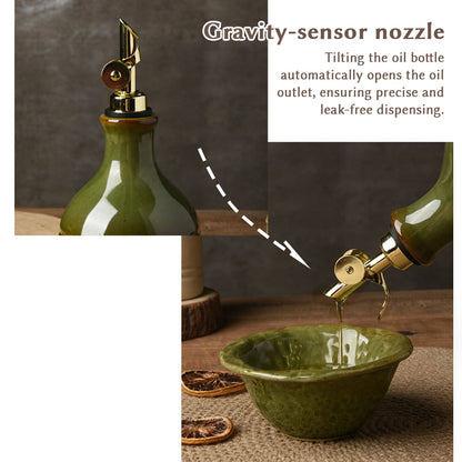 Ceramic Olive Oil Bottle | Green, Vintage Design
