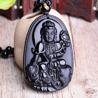 Black Obsidian Pendant Necklace | Six Stars Lucky Amulet