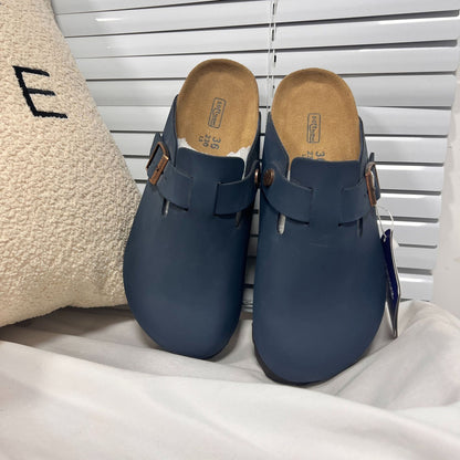 Genuine Leather Sandals | Round Toe, Black Buckle