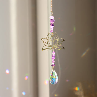 Amethyst Suncatcher | Natural Gravel, Lotus Flower Ornament