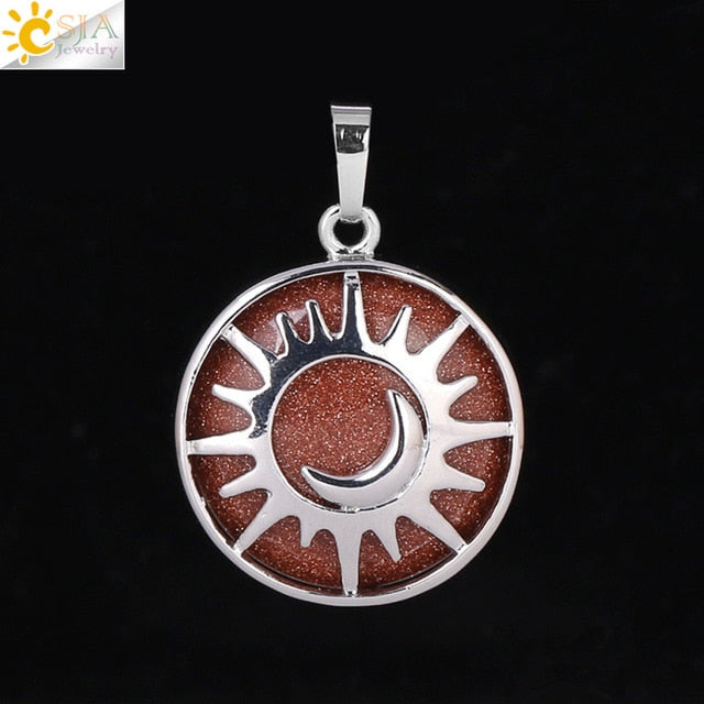 CSJA Sun & Moon Pendant Reiki Healing Natural Stone Purple White Crystal Quartz Beads for Jewelry Making Necklace