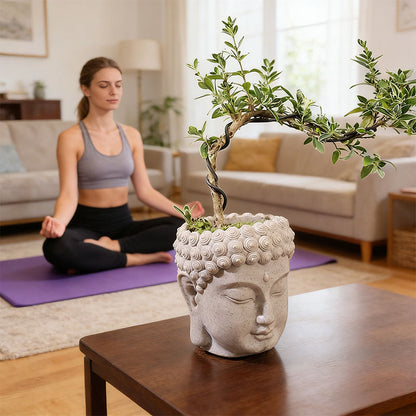 Resin Buddha Head Flower Pot | Small Succulent Planter