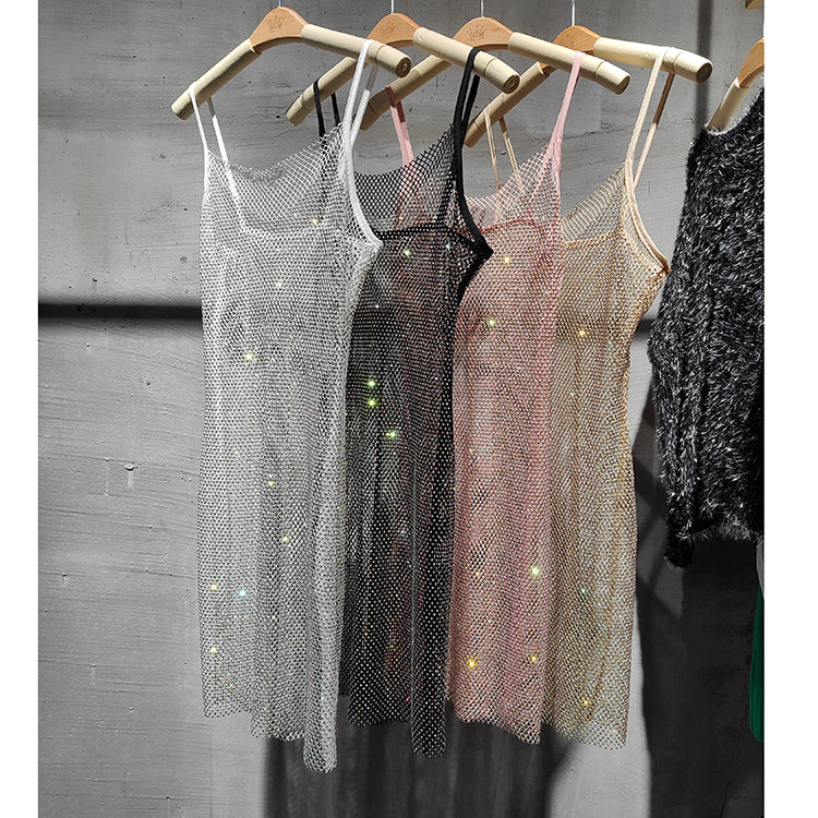 Diamond Crystal Sling Dress | Summer, V-neck, A-line