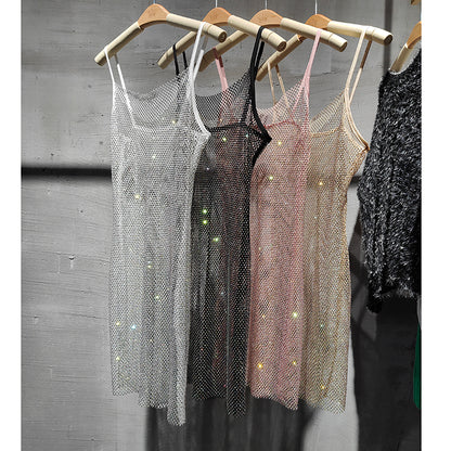 Diamond Crystal Sling Dress | Summer, V-neck, A-line