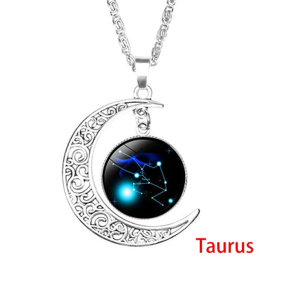 Glass Cabochon Zodiac Sign Pendant Necklace | Astrology Jewelry