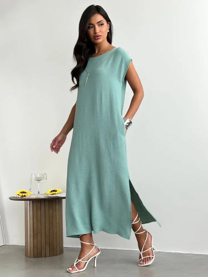 Polyester Sleeveless Slim Fit Dress | White, Black, Blue