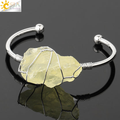 Crystal Quartz Cuff Bracelet | Gold-color, 5.5cm