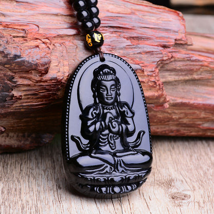 Black Obsidian Pendant Necklace | Six Stars Lucky Amulet