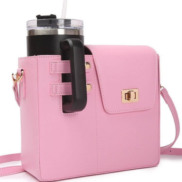 PU Insulated Beverage Bottle Bag | Pink, Medium Size