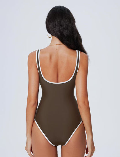 Polyester Backless One-Piece Swimsuit | Black, Red, Pink, Blue, Dark Brown