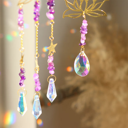 Amethyst Suncatcher | Natural Gravel, Lotus Flower Ornament