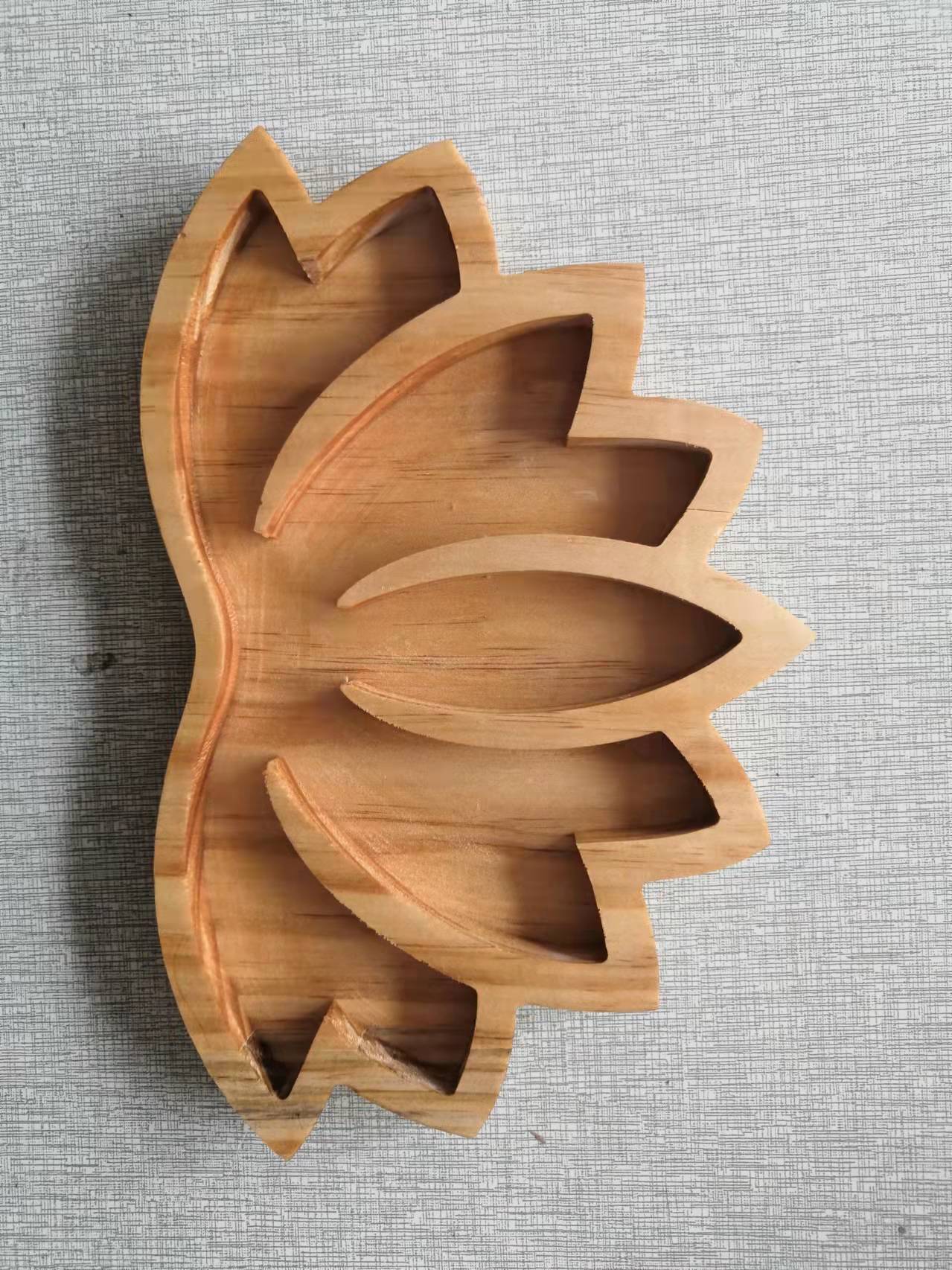 Full Of Crystal Stone Lotus Shape Tray Display Storage Box Pine Wood Handicraft Ornaments